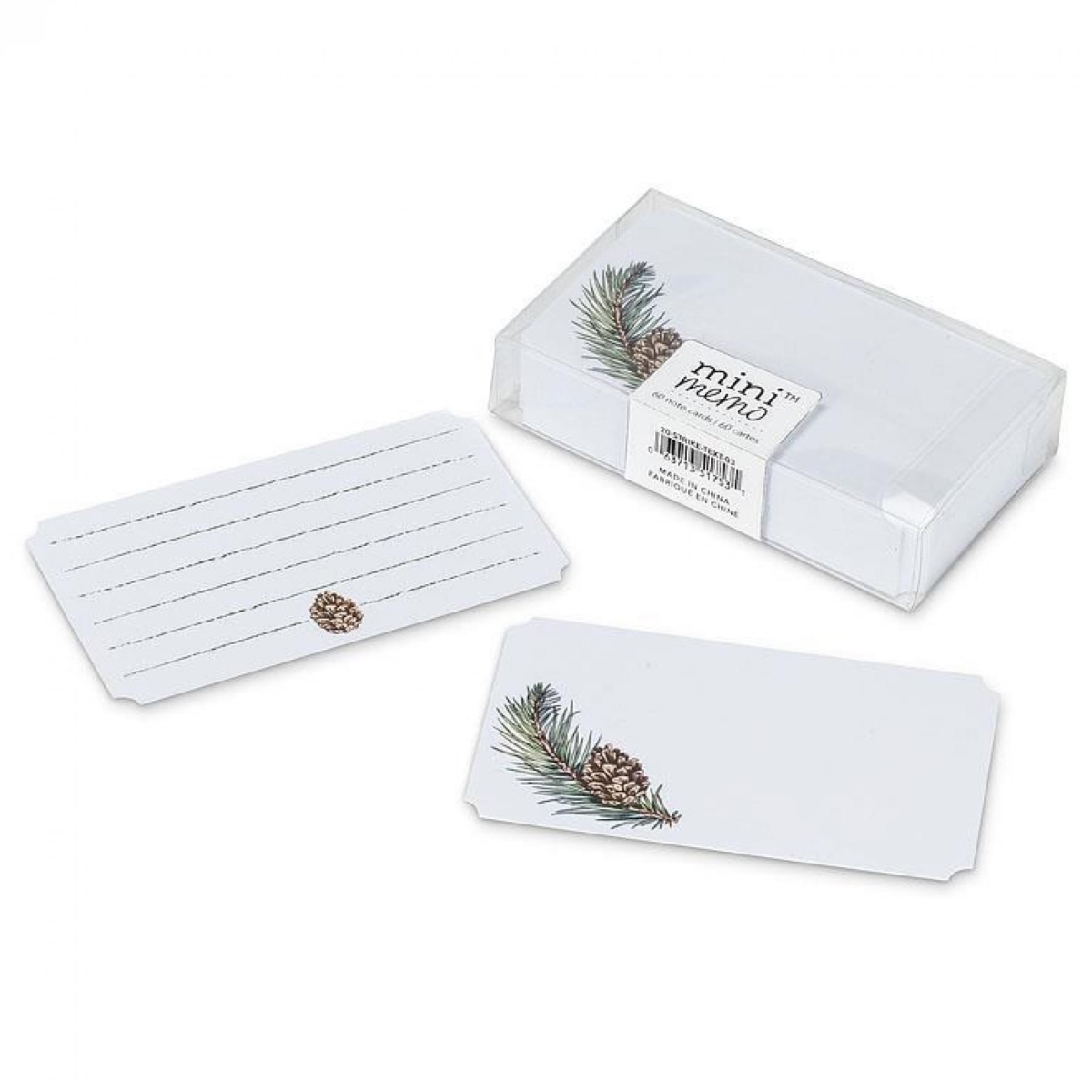 UNBT-00912 Pinecones Mini Note Paper - White & Green - Set of 50