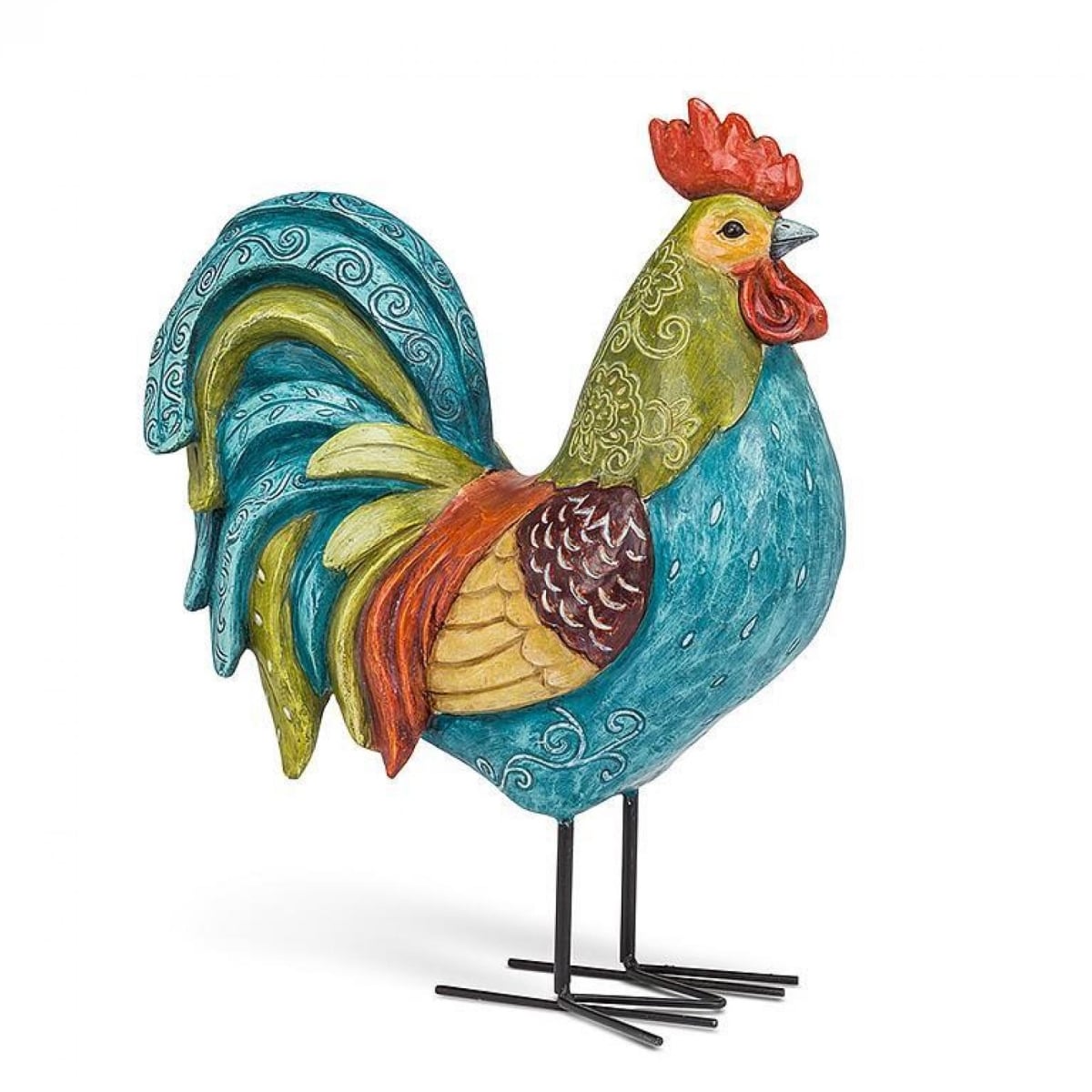 UNBT-01042 Tall Colorful Rooster Figurine - Multi Color