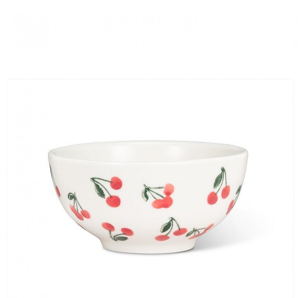 UNBT-00196 Cherries Small Bowl - White, Red & Green