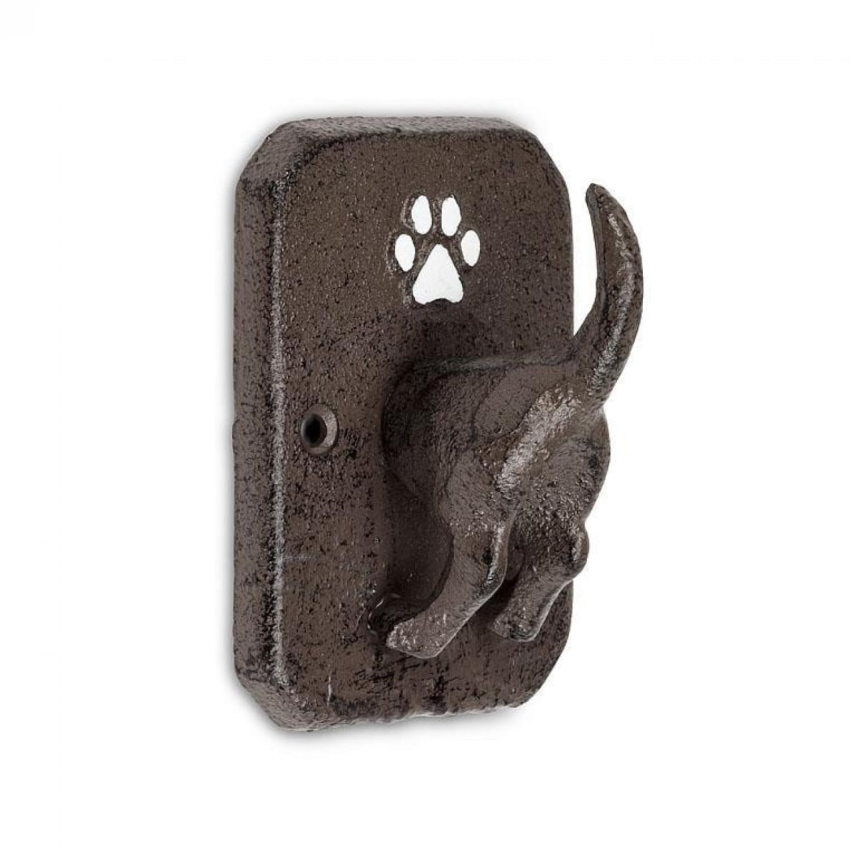 UNBT-00276 Dog Tail with Pawprint Leash Wall Hook - Brown & White