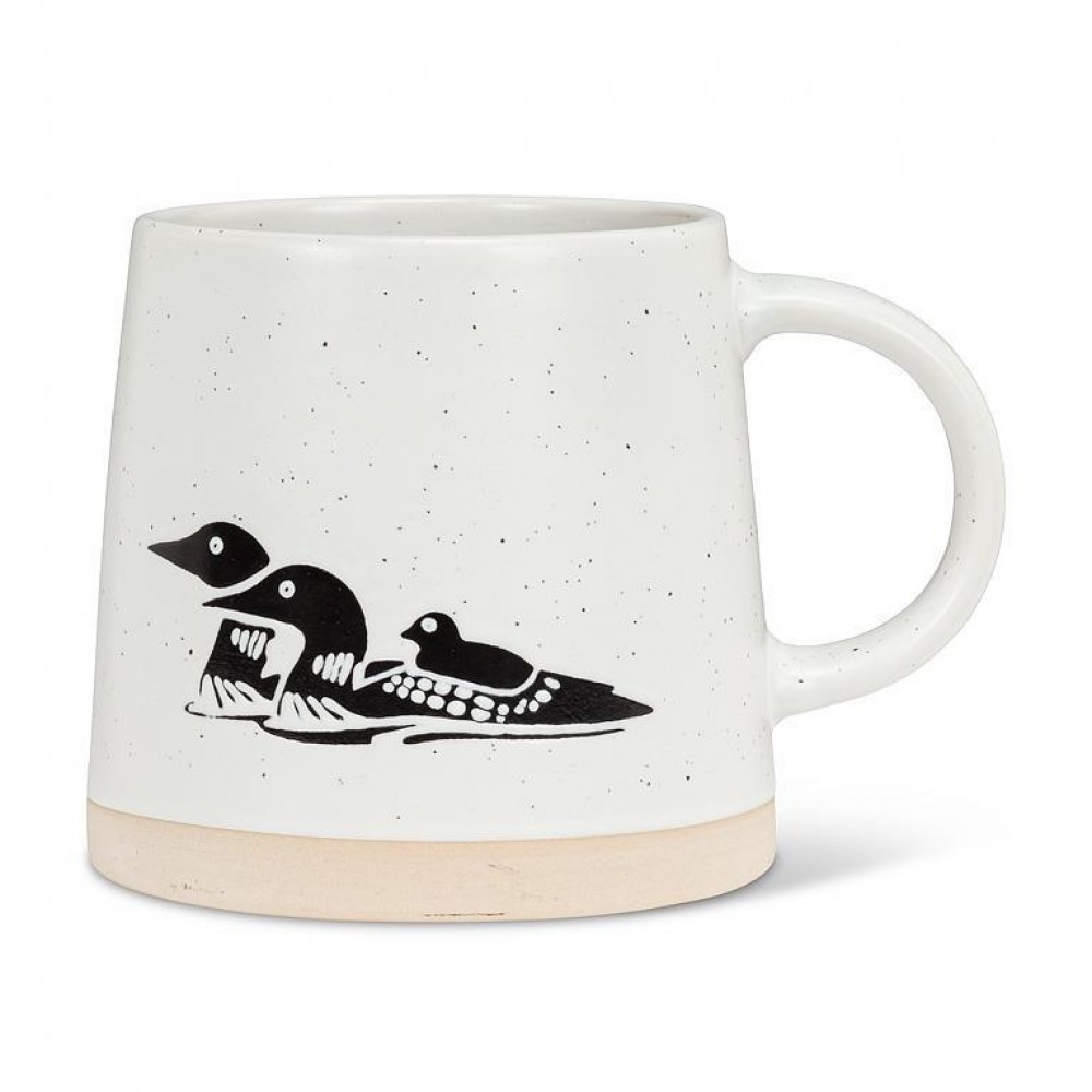 UNBT-00530 Loons Print Mug - Ivory & Black