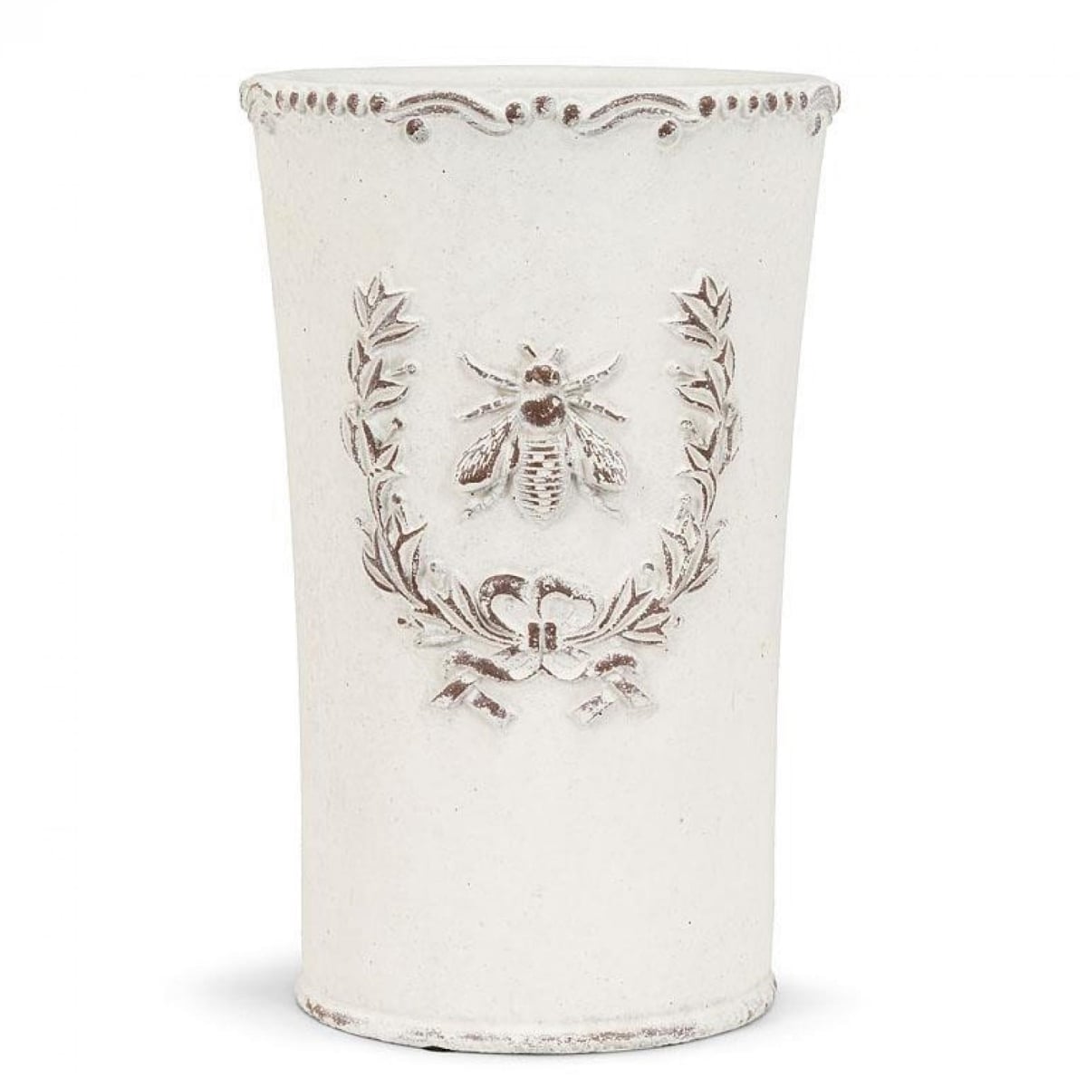 UNBT-01044 Tall Emboss Bee in Crest Vase - Antique White