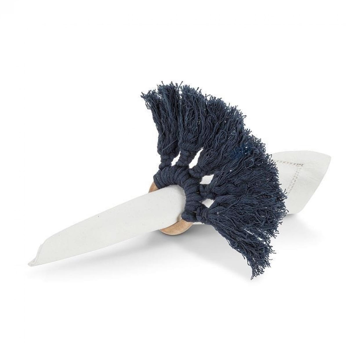 UNBT-00628 Fringed Napkin Ring - Navy & Natural