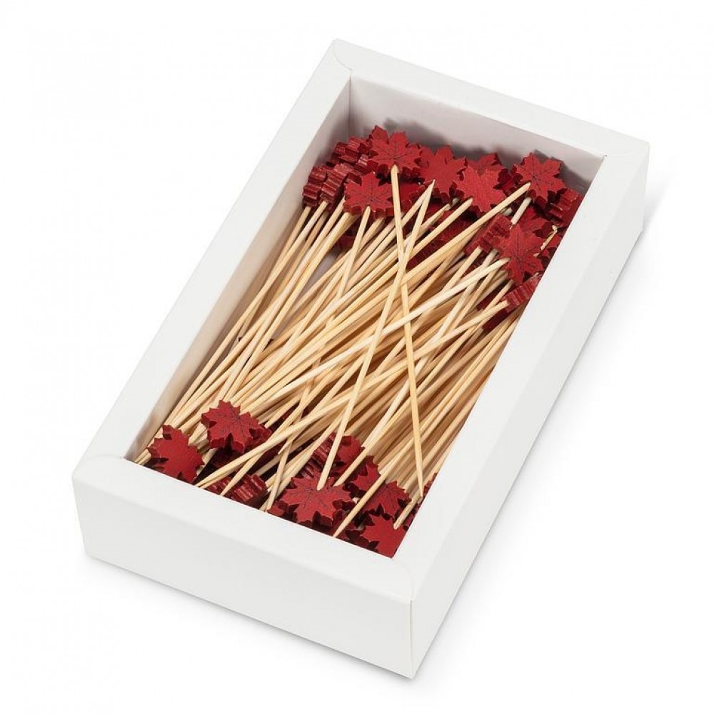 UNBT-00541 Maple Leaf Shaped Cocktail Pick - Brown & Red - 100 Piece