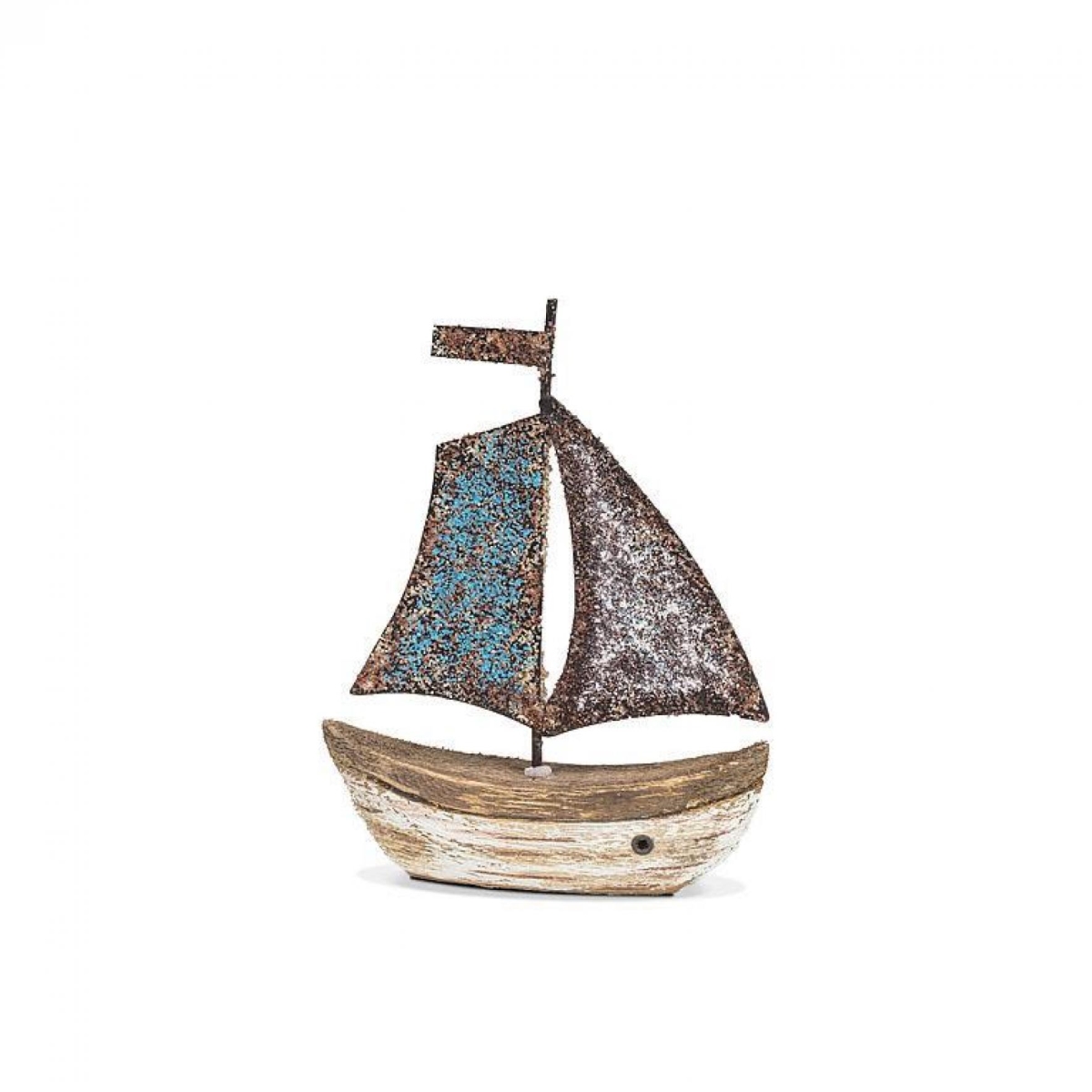 UNBT-00774 Sailboat with Sail Up Figurine - Blue & White