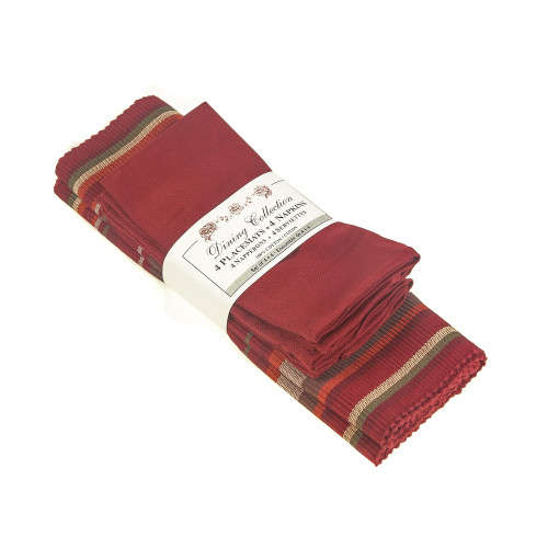 4 Placemats Plus 4 Napkins Set, Red stripes