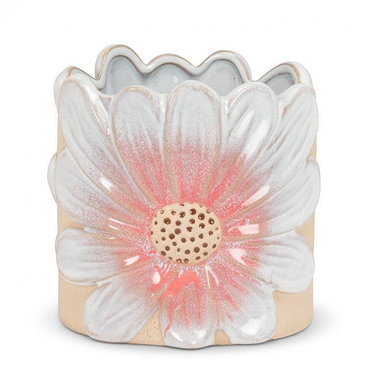 UNBT-00255 Daisy Pattern Planter - White & Pink