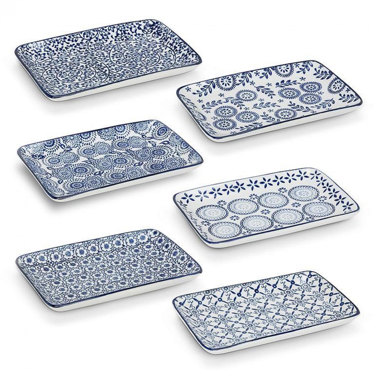 Picture of MDR Trading UNBT-00922 Assorted Patterns Rectangle Plate - Blue & White - Set of 6