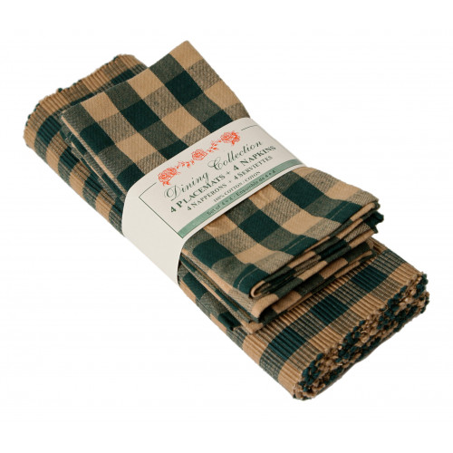 AG-05252 4 Placemats Plus 4 Napkins Set, Green Check