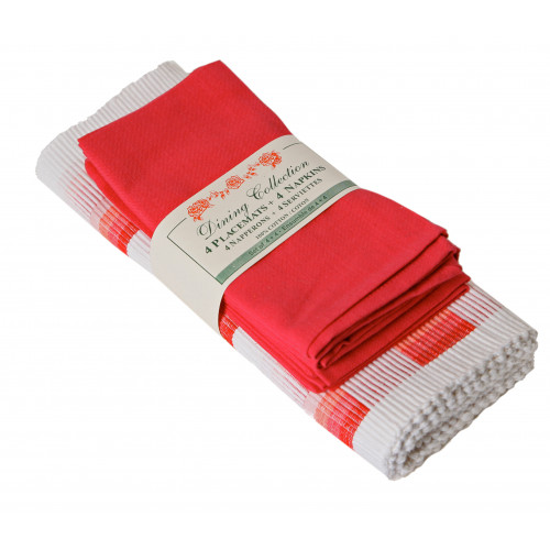 4 Placemats Plus 4 Napkins Set, Cherry Check
