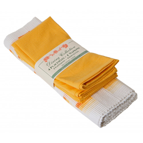 AG-05268 4 Placemats Plus 4 Napkins Set, Papaya Check