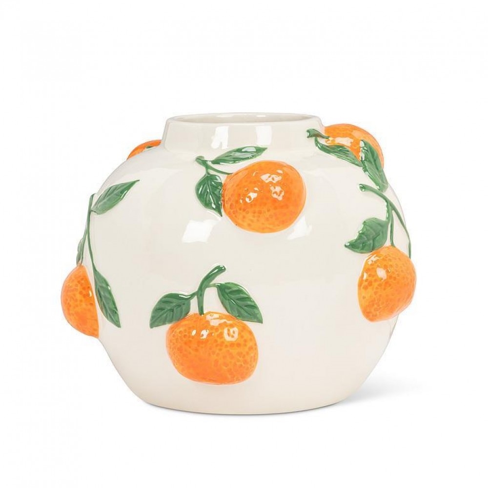 UNBT-00646 Orange Patterned Round Vase