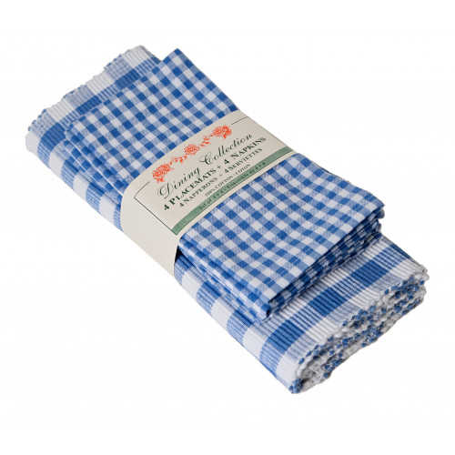 4 Placemats Plus 4 Napkins Set, Toro Blue Check