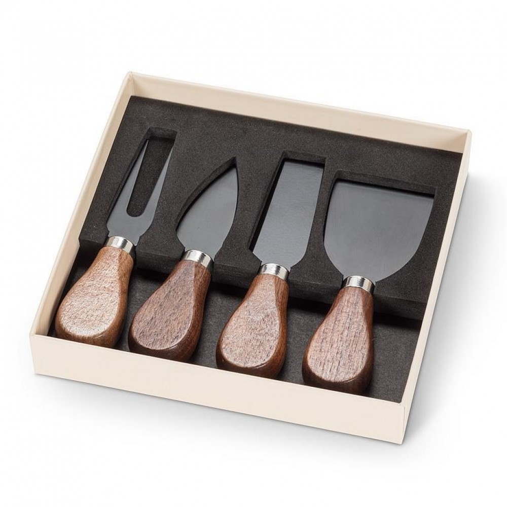 UNBT-00901 Walnut Wood Handled Cheese Tools - Brown & Black - Set of 4