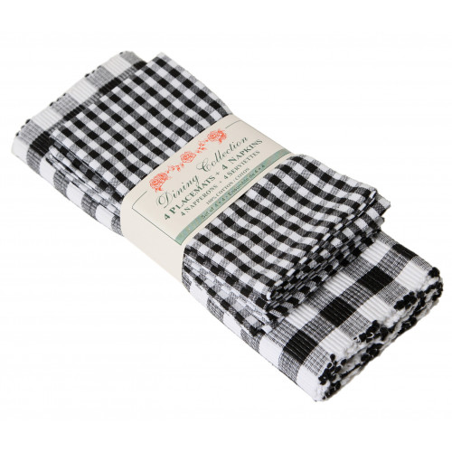 AG-05292 4 Placemats Plus 4 Napkins Set, Toro Black Check