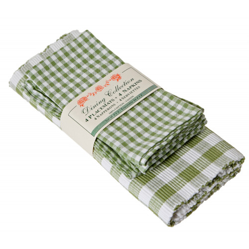 AG-05293 4 Placemats Plus 4 Napkins Set, Toro Green Check