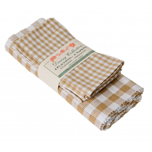 AG-05294 4 Placemats Plus 4 Napkins Set, Toro Beige Check