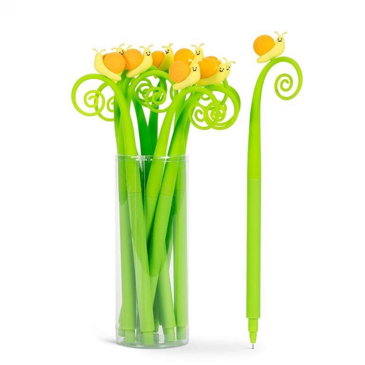 UNBT-00977 Snail on Curly Stem Pen - Green, Yellow & Orange