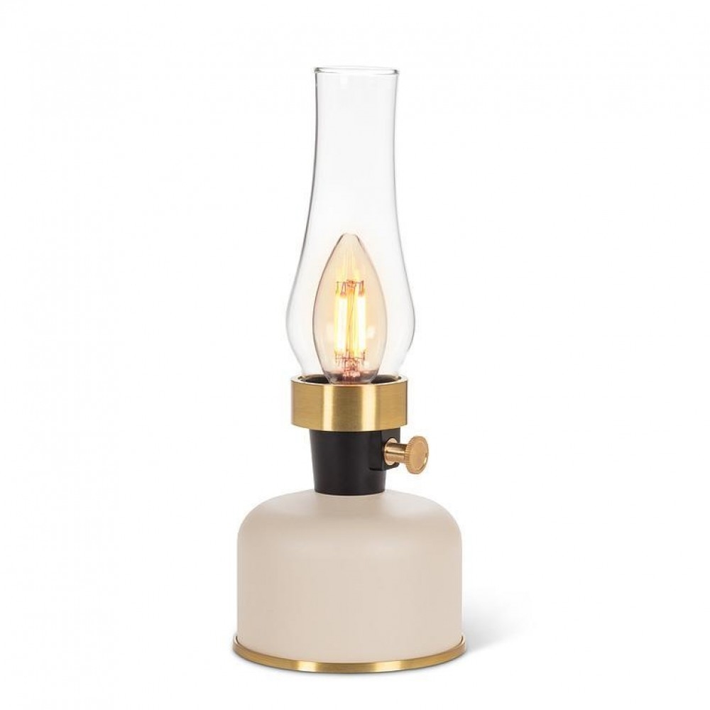 UNBT-00441 LED Lamp with Chimney Lantern - Ivory, Gold & Clear