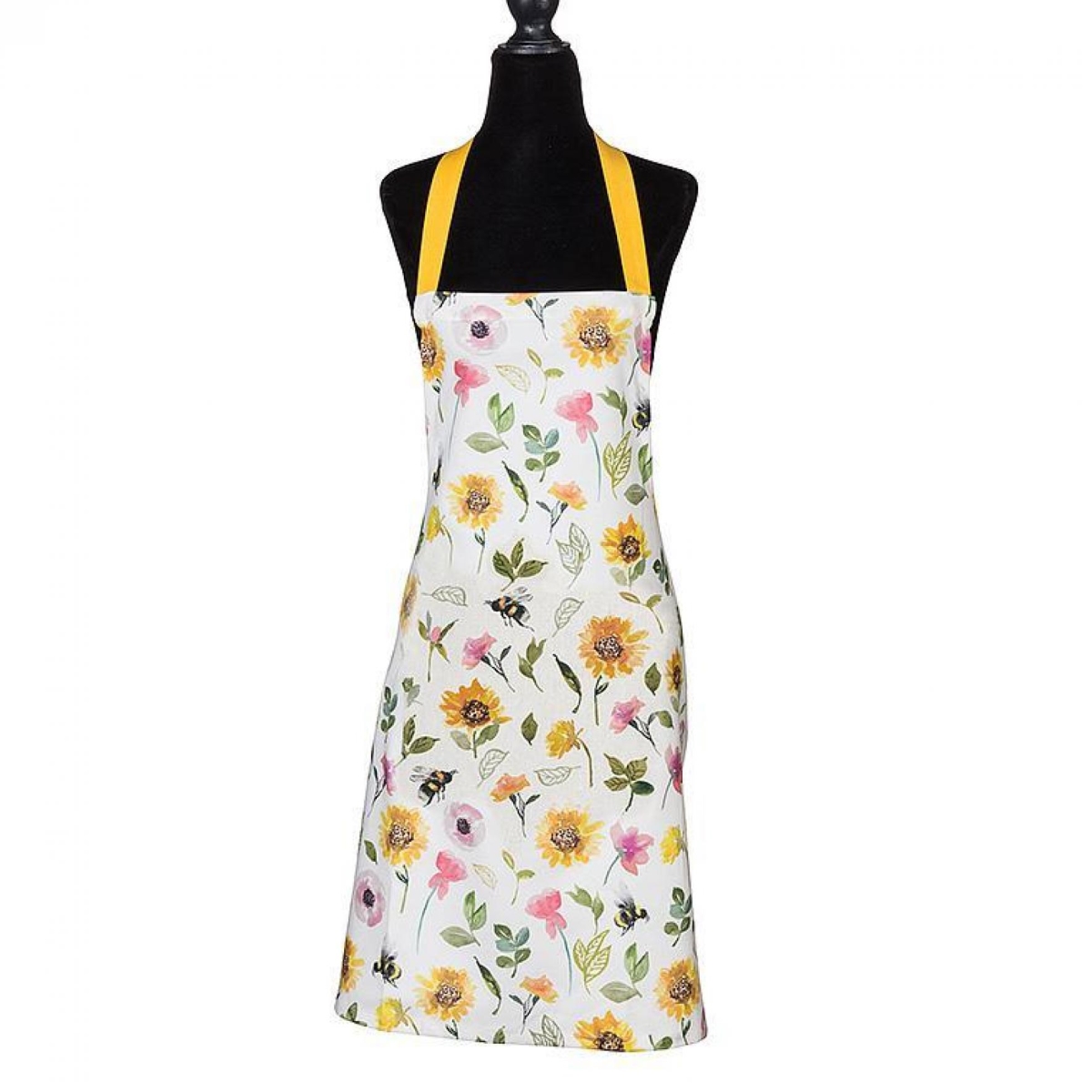 UNBT-01029 Sunflowers & Bees Apron - Yellow, Green & White