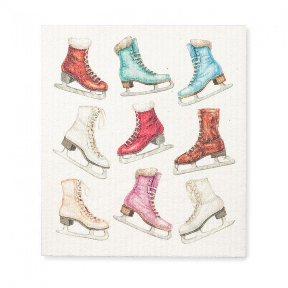 Picture of MDR Trading UNBT-00435 Ice Skates Dishcloth - White, Blue, Red & Pink