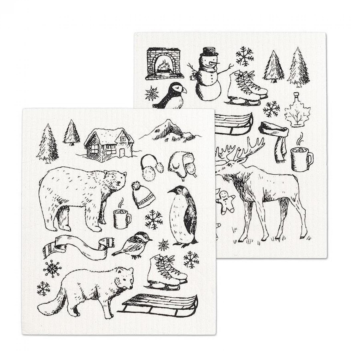 Picture of MDR Trading UNBT-00843 Winter Sketch Icon Dishcloth - Ivory & Black - Set of 2