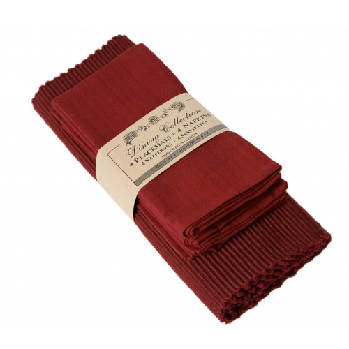 4 Placemats Plus 4 Napkins Set, Burgundy