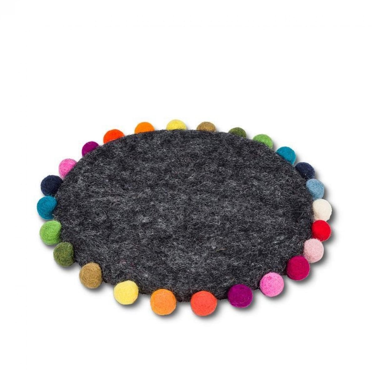 UNBT-00621 Multi Color Pompom Edge on Charcoal Gray Trivet