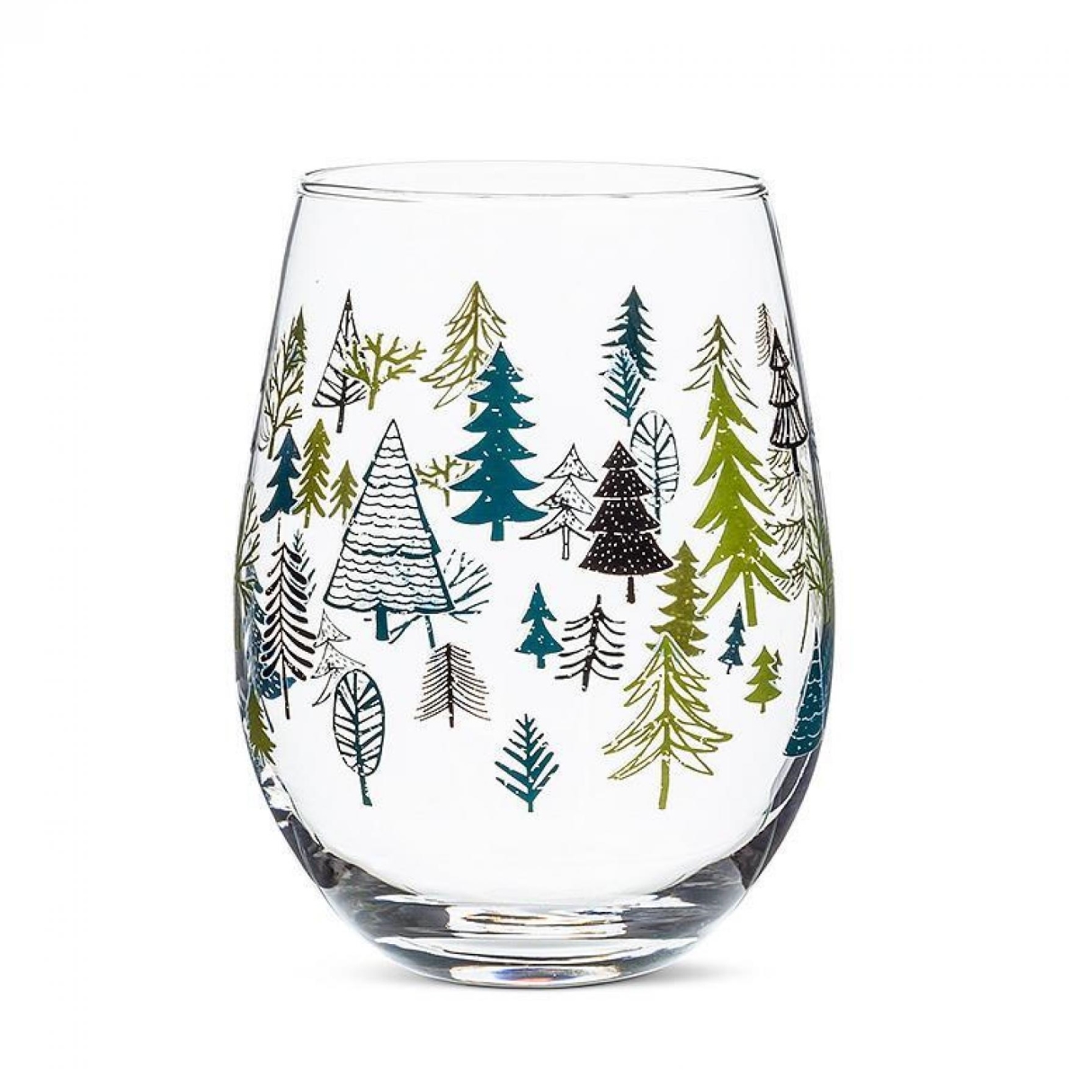 Picture of MDR Trading UNBT-00025 Allover Trees Stemless Wine Drinking Glass - Clear & Green