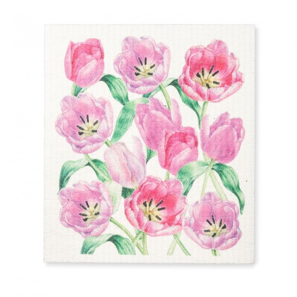 Picture of MDR Trading UNBT-01078 Tulips Dishcloth - Pink, White & Green
