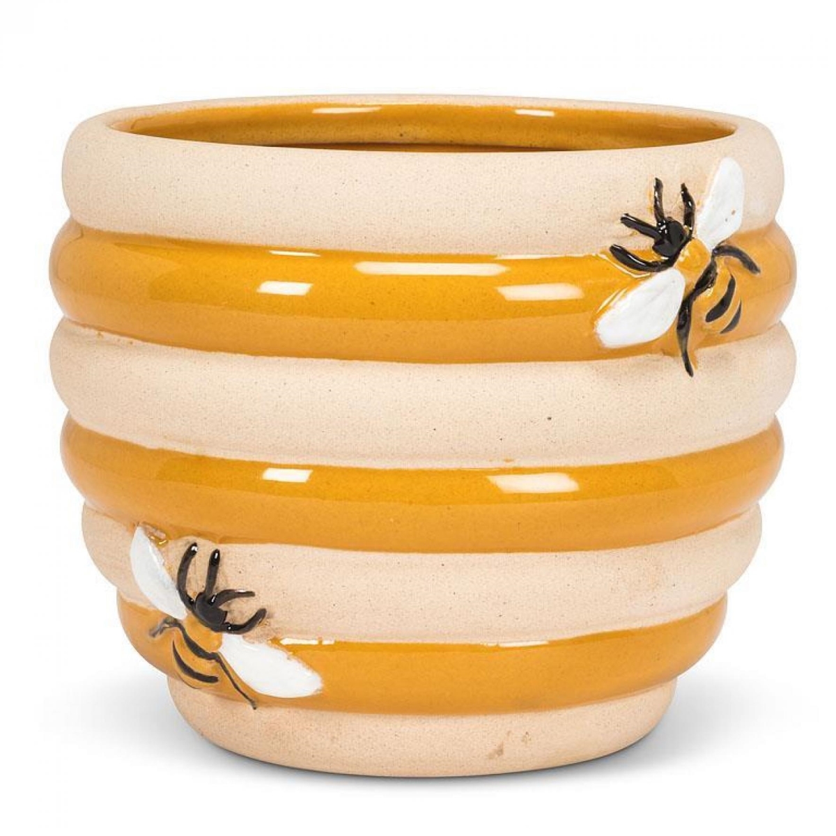 UNBT-01018 Striped Beehive Planter - Gold & Natural