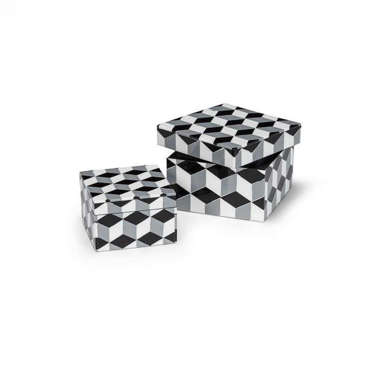UNBT-00837 Square with Graphic Pattern Boxes - Gray, White & Black - Set of 2