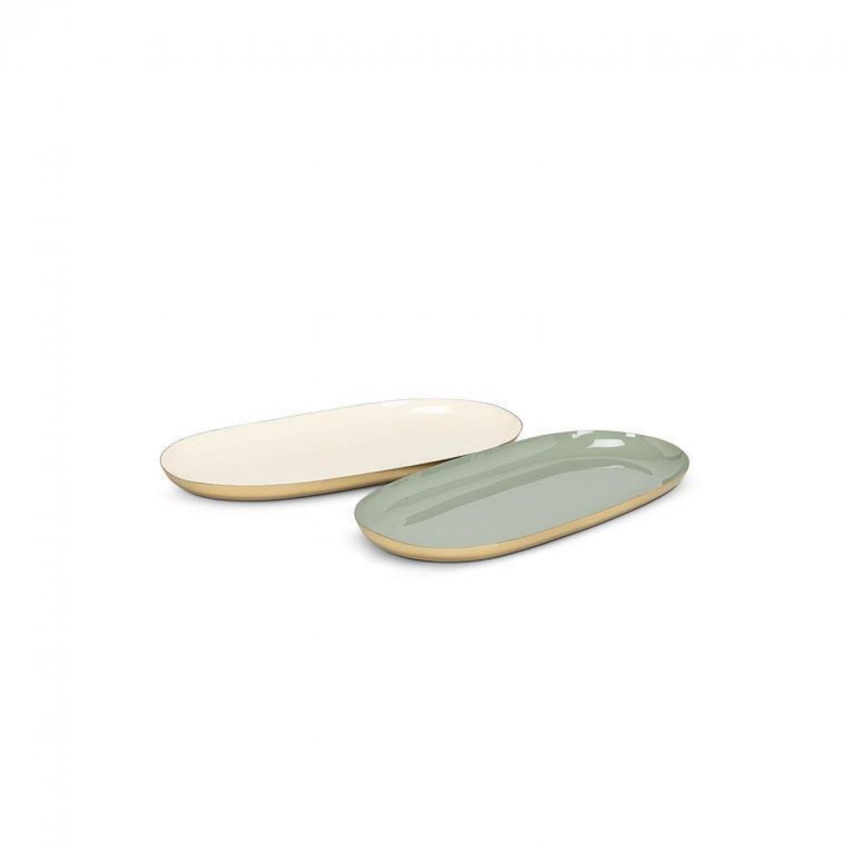 Picture of MDR Trading UNBT-00791 Assorted Colored Oval Enamel Tray - Pearl, Sage Green & Gold - Set of 2