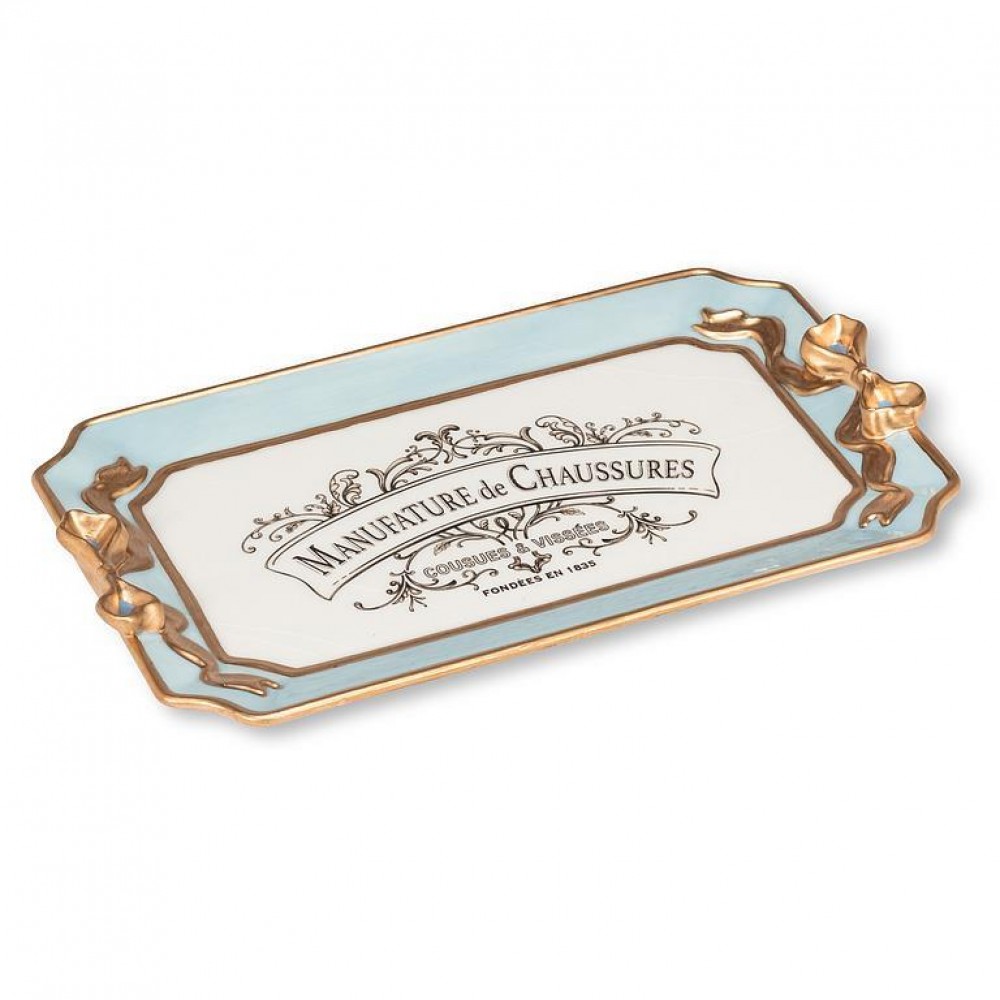 Picture of MDR Trading AB-27-BOUDOIR-102-Q01 6 x 10.5 in. Medium Rectangle with Bow Detail Tray, Blue