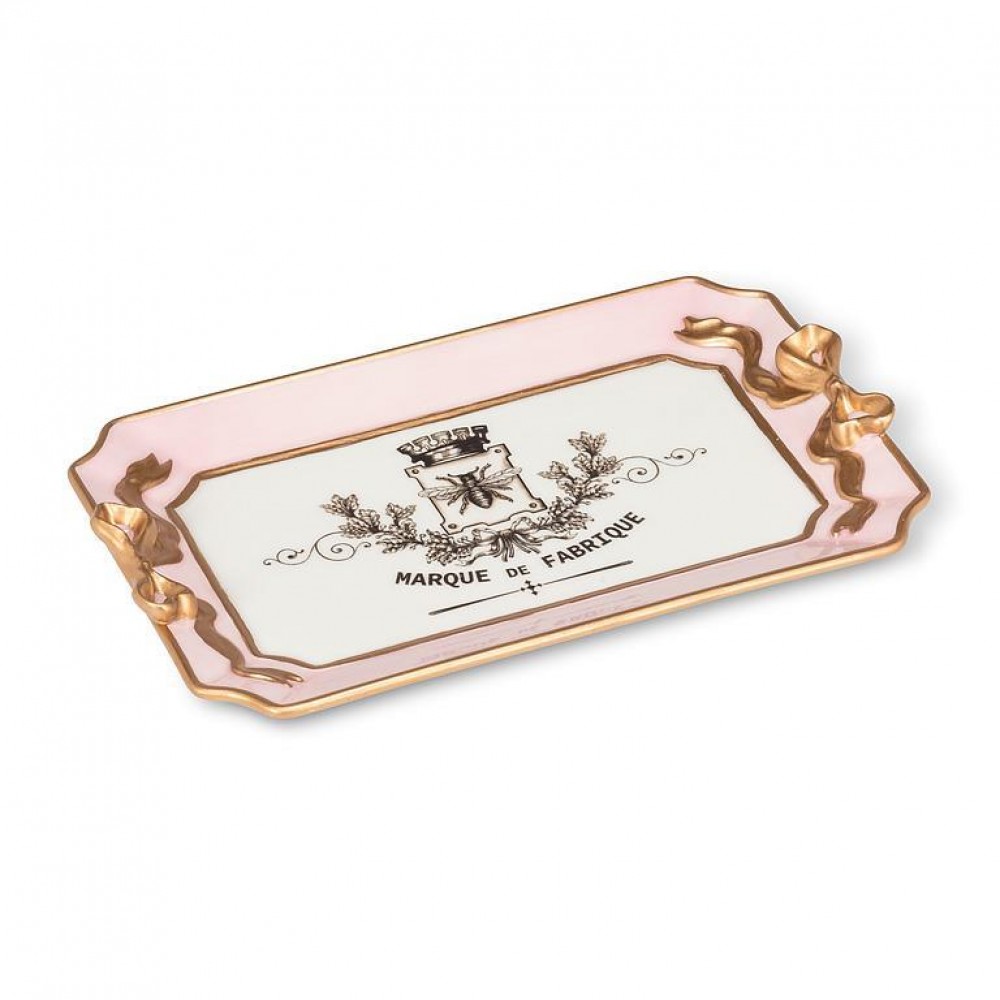 Picture of MDR Trading AB-27-BOUDOIR-103-Q01 5 x 8.5 in. Small Rectangle with Bow Detail Tray, Pink