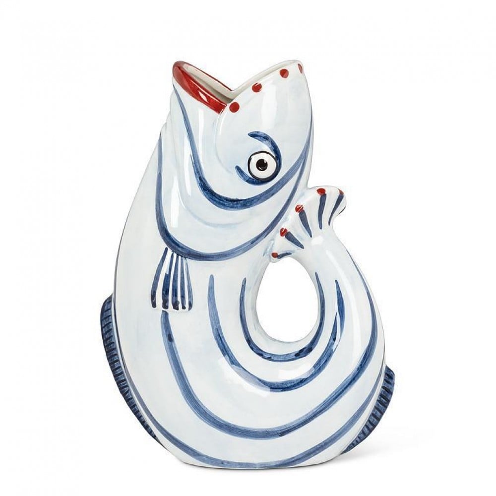 AB-27-PORTOFINO-100 48 oz Shapely Fish Jug, White & Blue