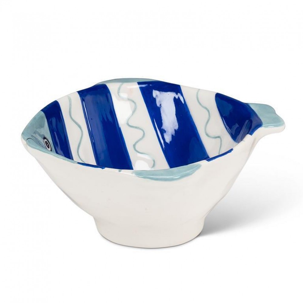 AB-27-PORTOFINO-058 5 in. Small Striped Fish Bowl, Blue & White