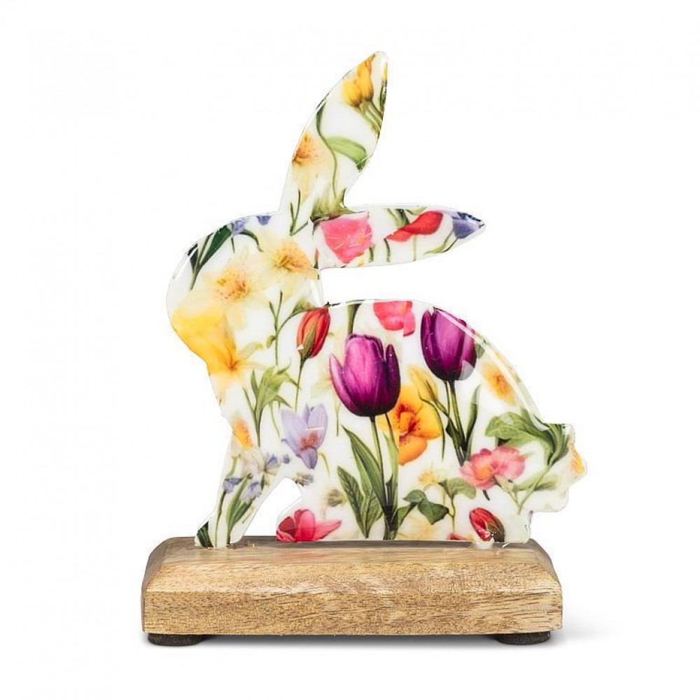 AB-43-FLORAL-404-Q01 5.5 in. Flower Bunny on Base Figurine, Multi Color