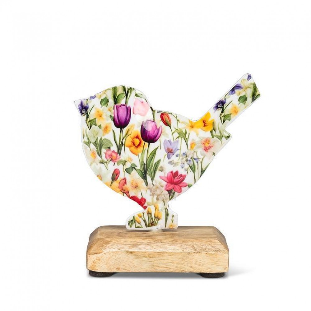 AB-43-FLORAL-407-Q01 4 in. Flower Bird on Base Figurine, Multi Color