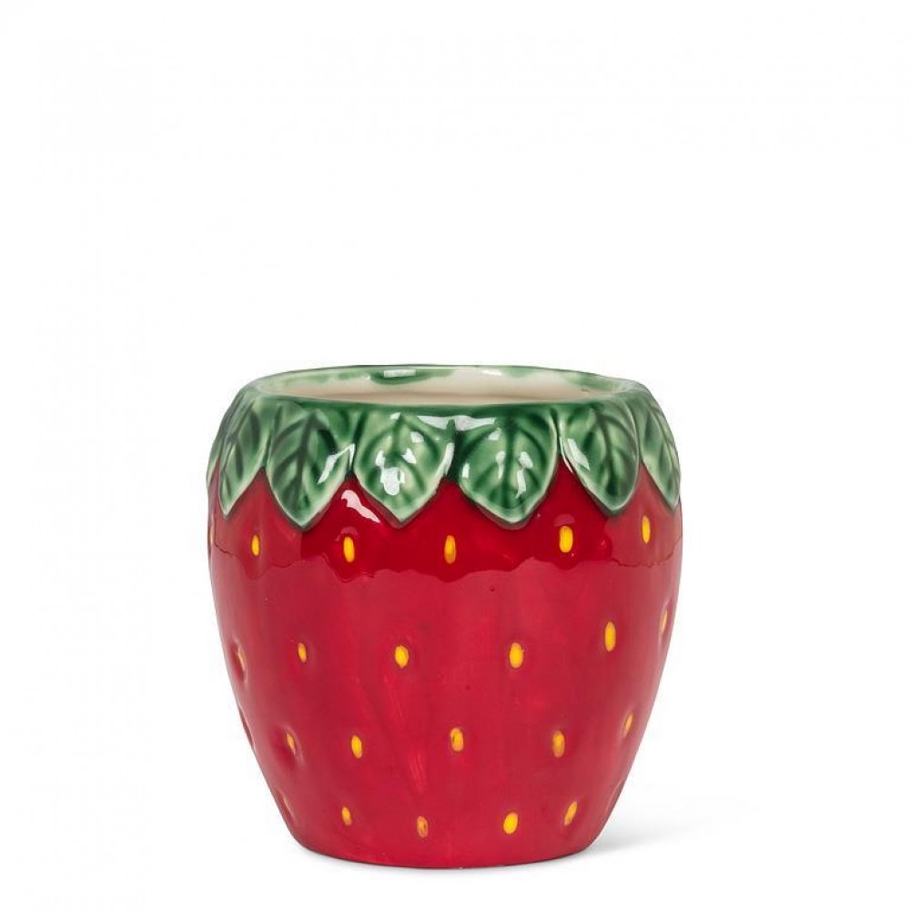 AB-27-FRESHPICK-509 3.5 in. Strawberry & Leaf Small Planter, Green & Red
