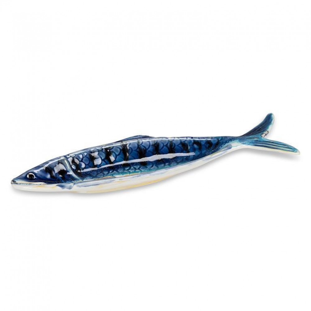 AB-27-LISBON-018-Q01 9 in. Long Slim Fish Dish, Blue & Yellow