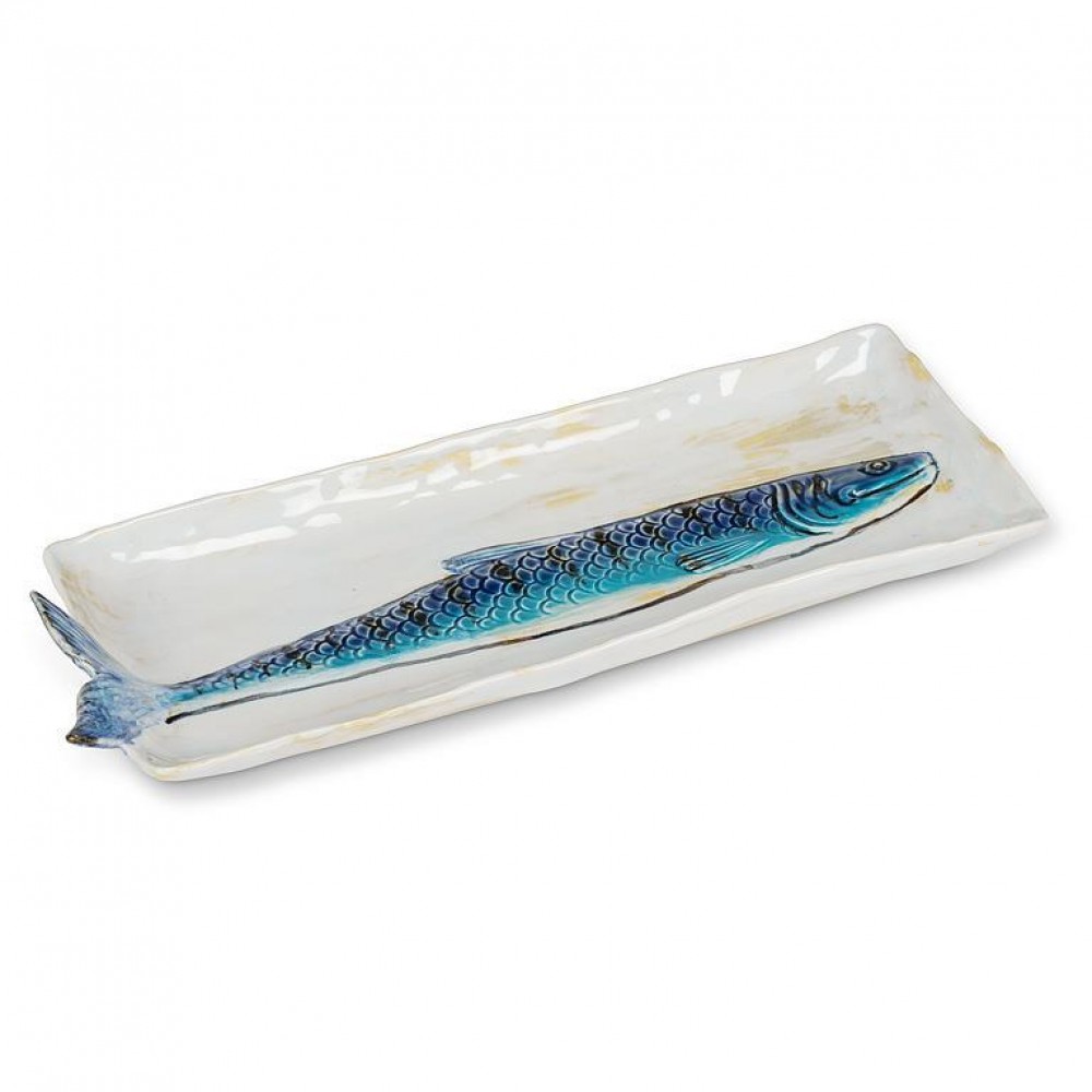 Picture of MDR Trading AB-27-LISBON-019-Q01 5 x 14.5 in. Long Slim Fish Rectangle Plate, Blue & Yellow