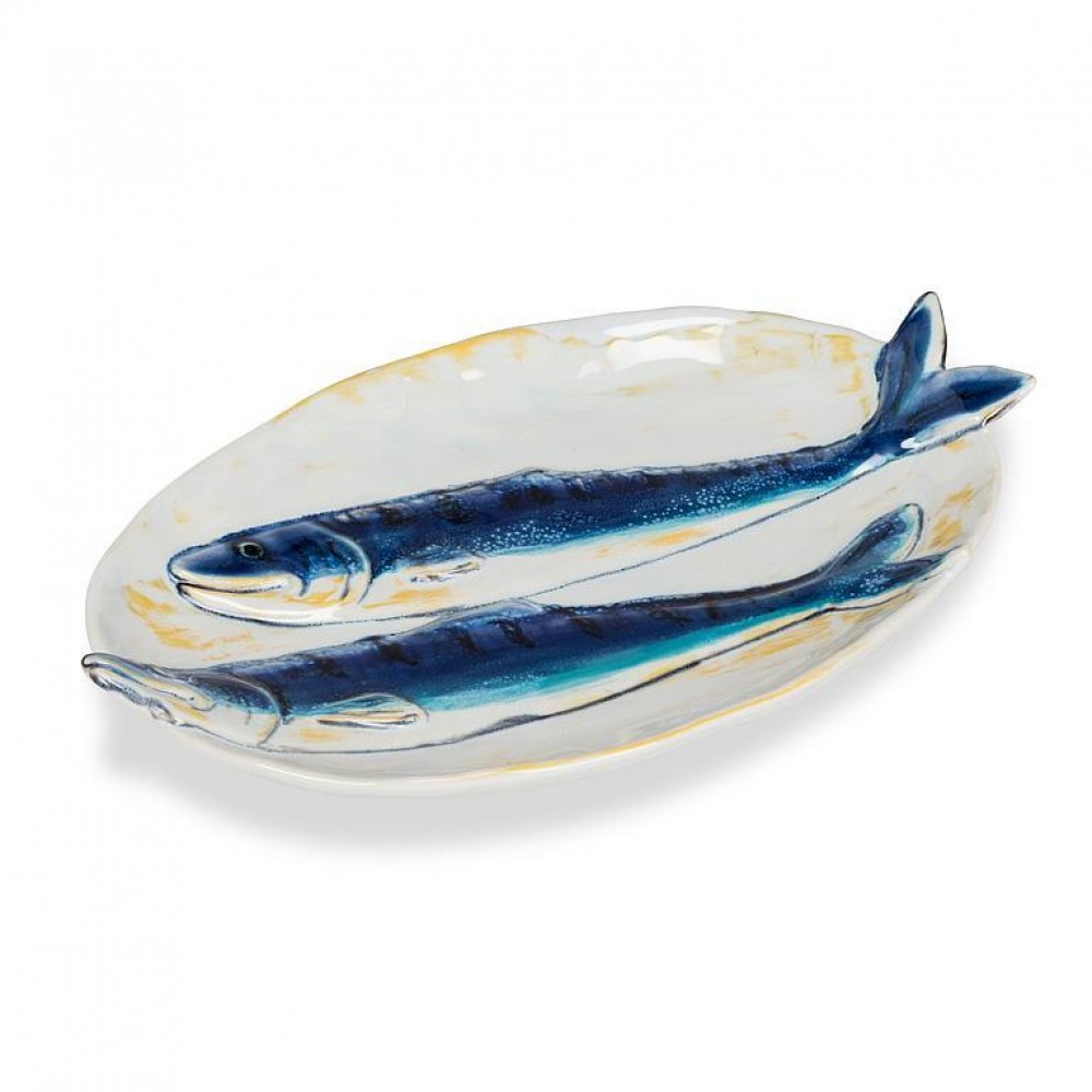 Picture of MDR Trading AB-27-LISBON-026-Q01 5 x 8 in. Oval Double Fish Plate, Blue & Yellow