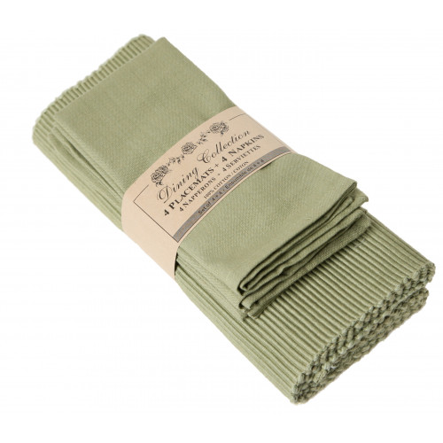 4 Placemats Plus 4 Napkins Set, Sage Green