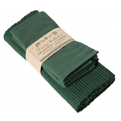 AG-05320 4 Placemats Plus 4 Napkins Set, Hunter Green