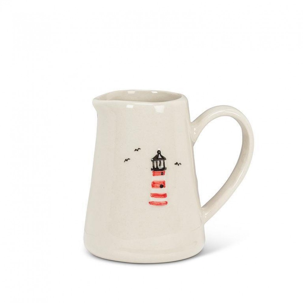 Picture of MDR Trading AB-27-SMIDGE-LIGHT-Q01 Lighthouse Mini Jug, Ivory & Red