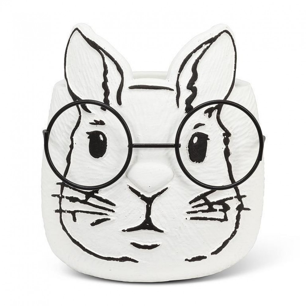 AB-27-PIETRO-896-LG 5 in. Large Bunny with Glasses Planter, White & Black