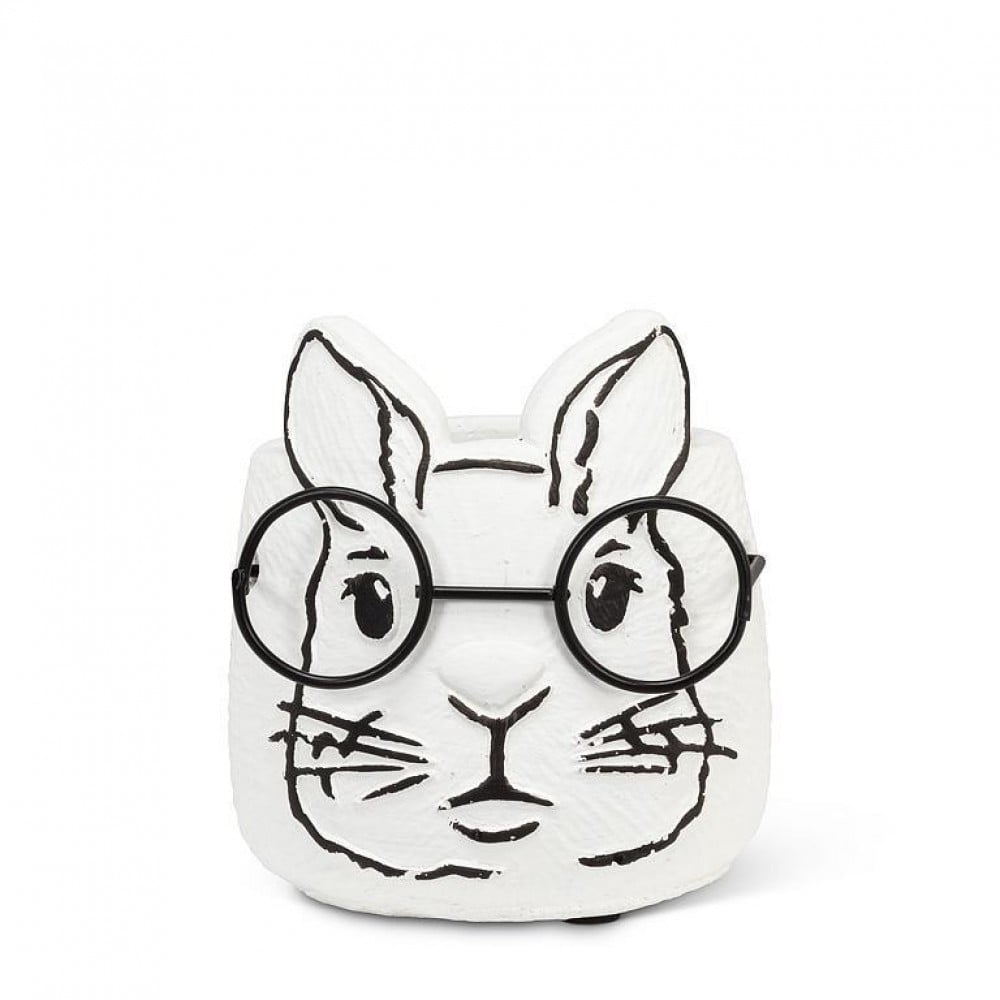 AB-27-PIETRO-896-SM 3.5 in. Small Bunny with Glasses Planter, White & Black