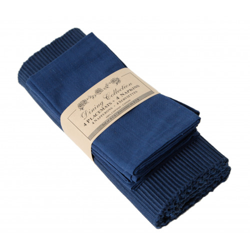 4 Placemats Plus 4 Napkins Set, Navy Blue