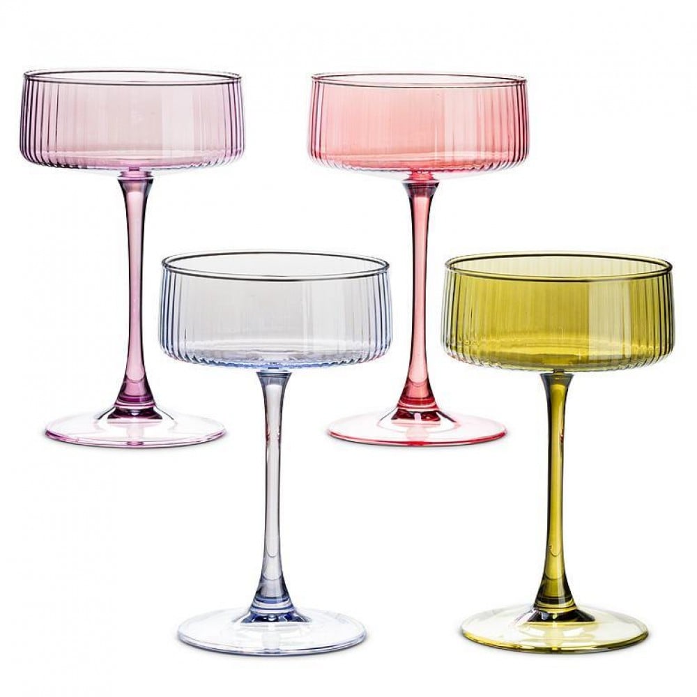 AB-27-SOIREE-COUPE 6.5 in. Assorted Colors Tight Optic Cocktail Coupe with Luster Glass - Set of 4